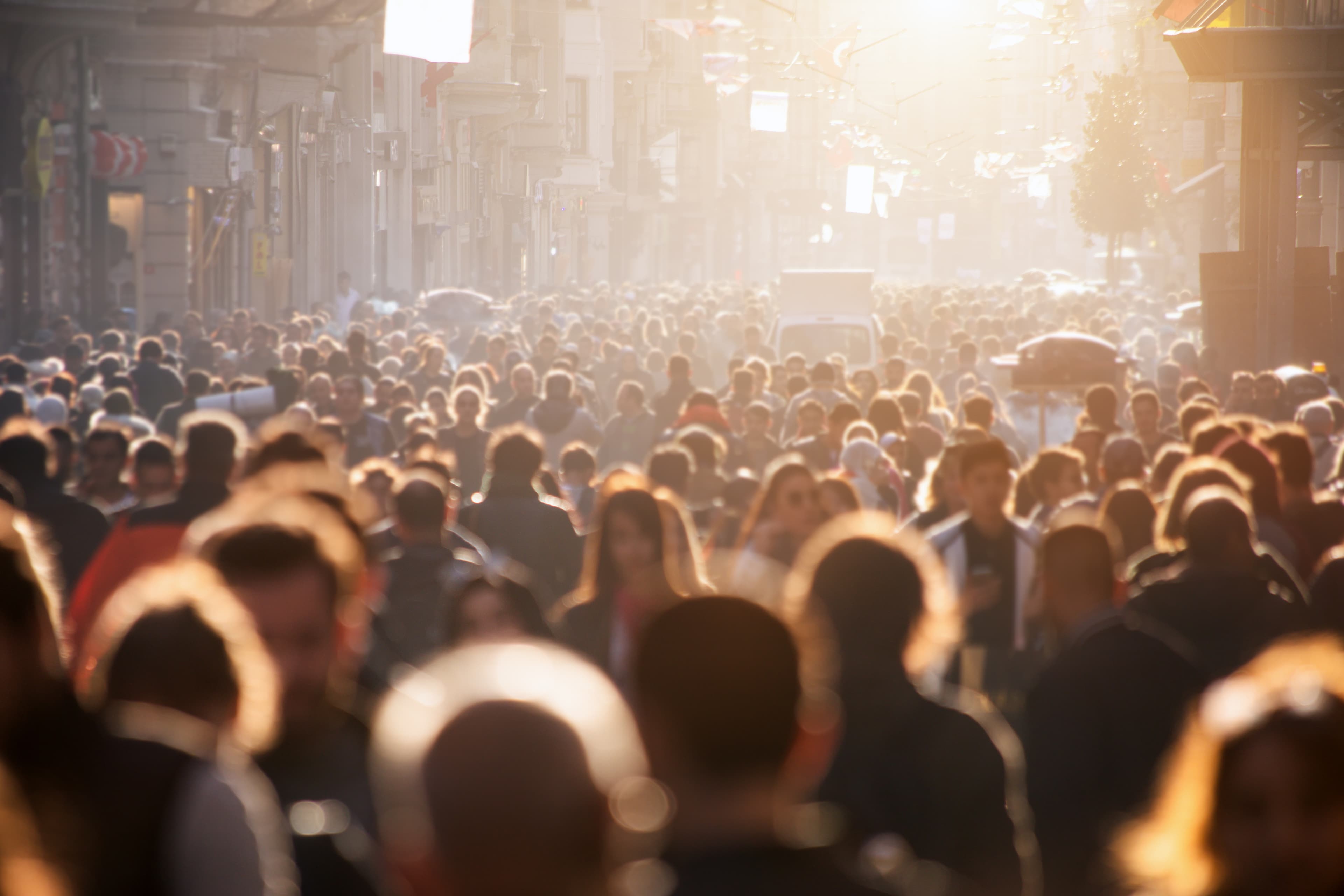 Crowd of people in city street